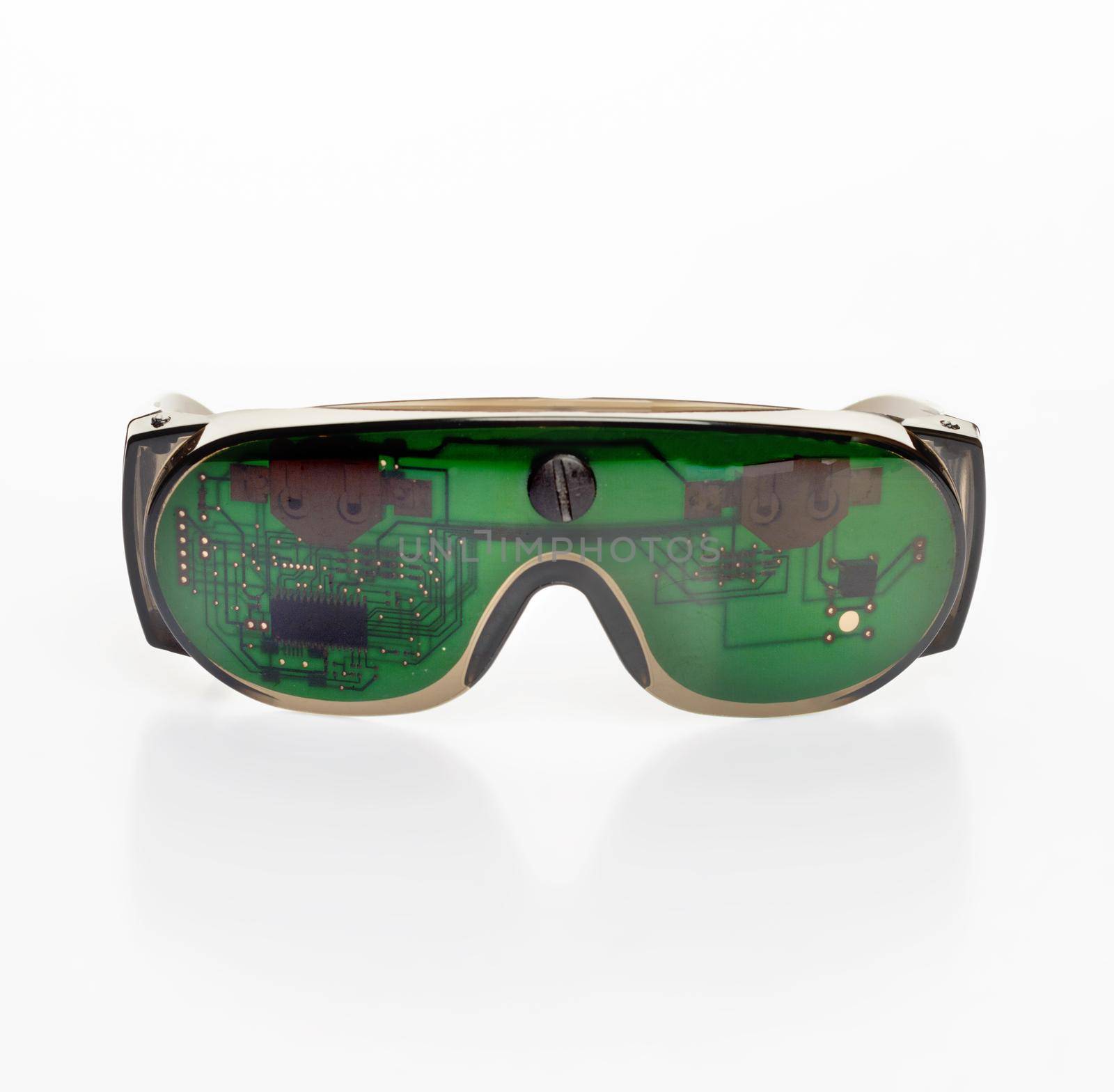 Futuristic eyeglasses with electronic chips instead of glass gadget advanced