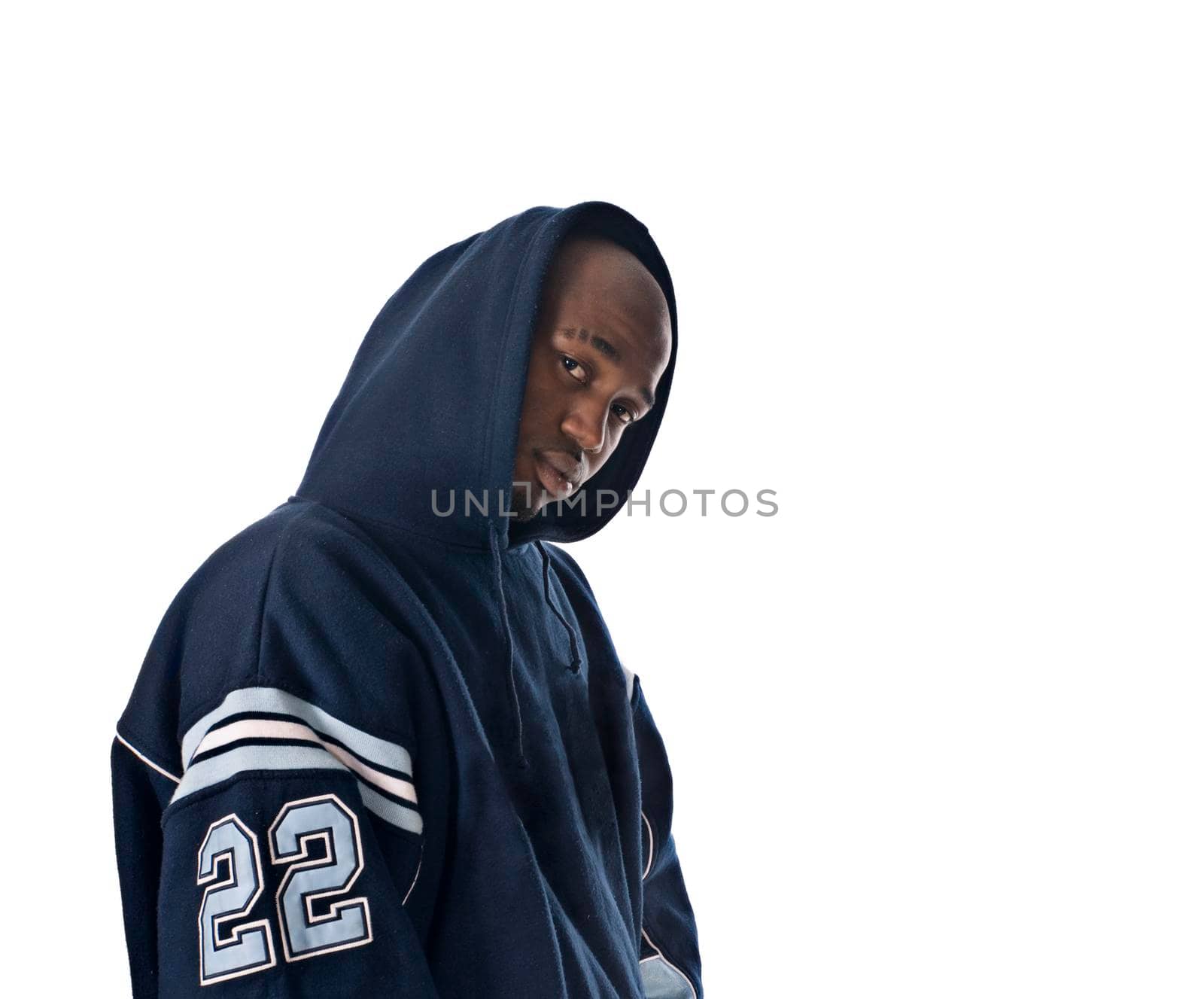 Cool young hip-hop dancer on white background