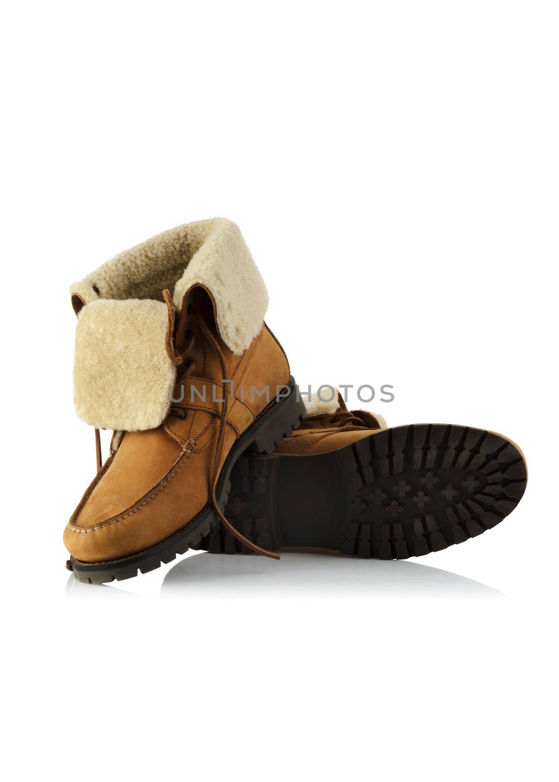 Pair of warm winter boots isolated on white