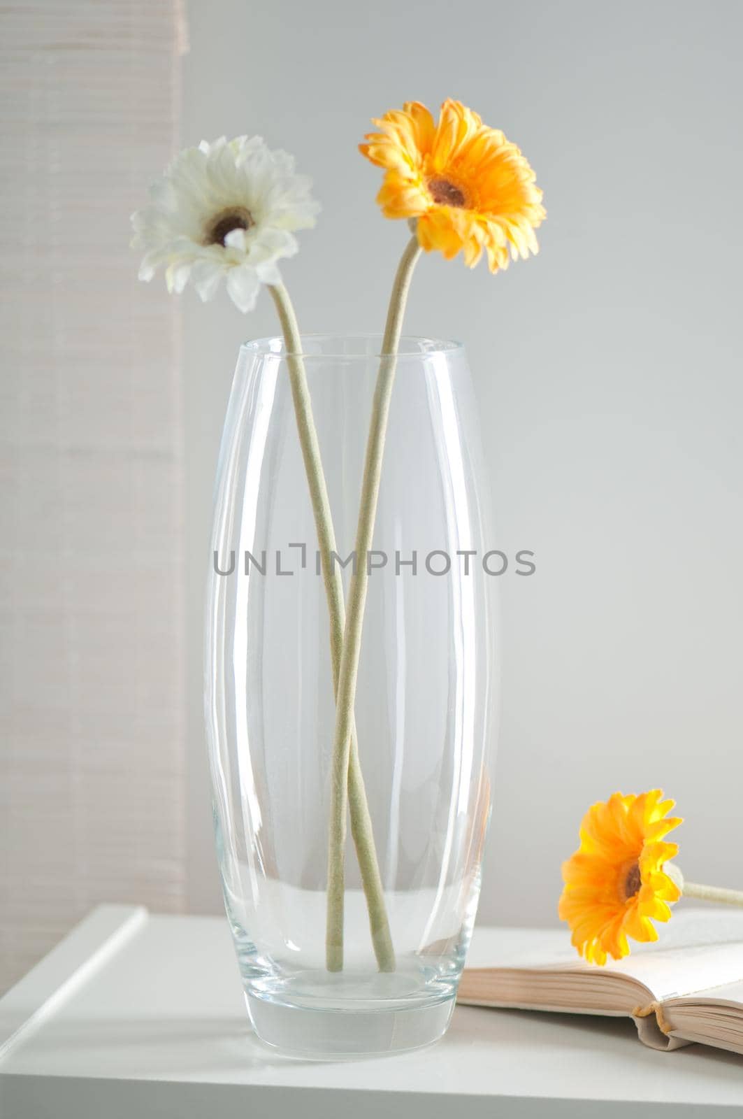 Flower vase made of glass in the interior