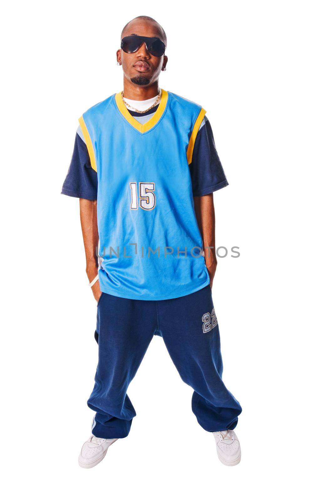 Young hiphop dancer making a move on white
