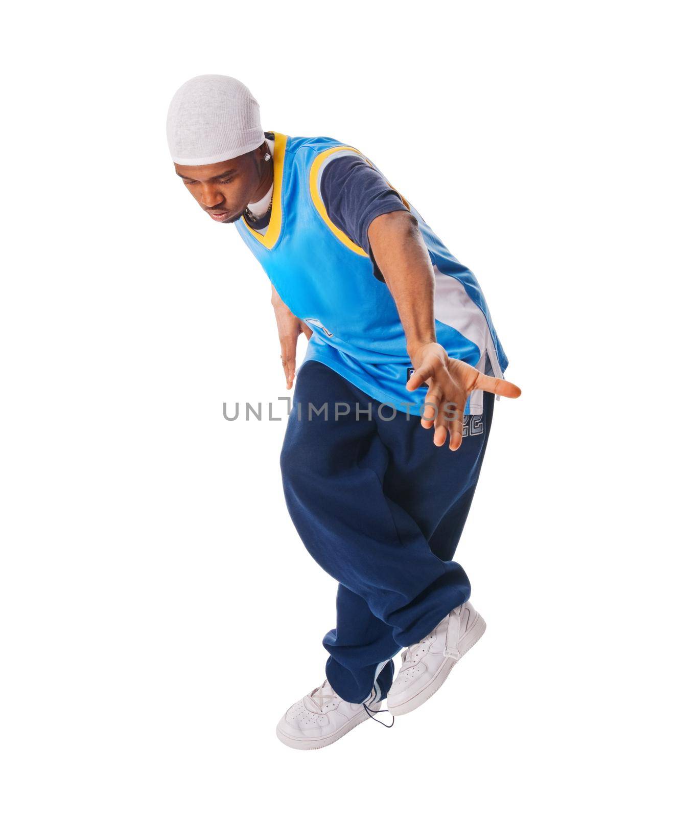 Young hiphop dancer making a move on white