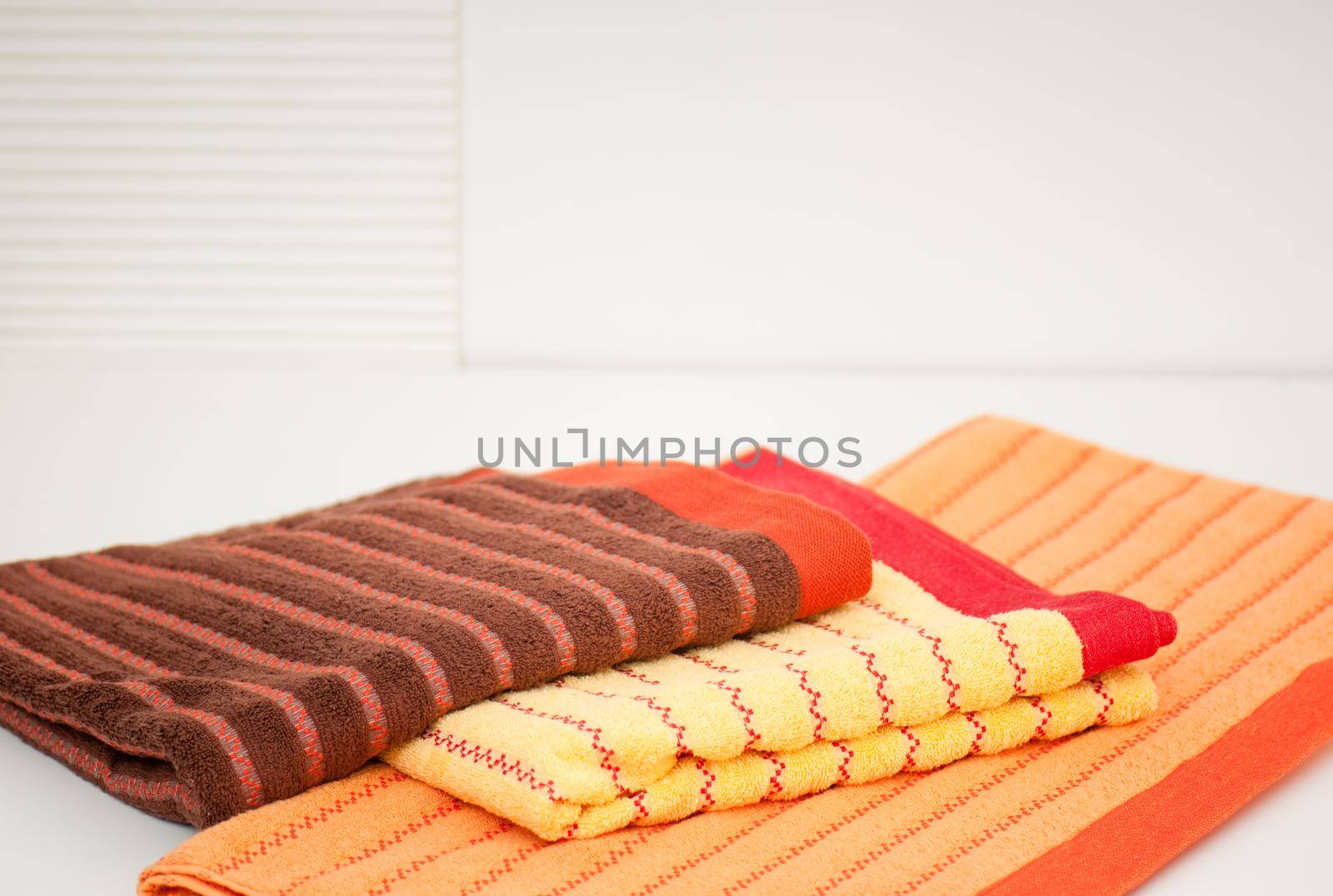 Bunch of bath towels in the bathroom