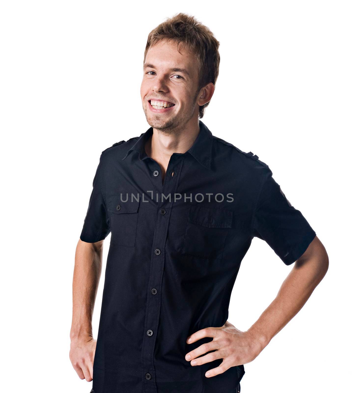 Cheerful young man isolated on white