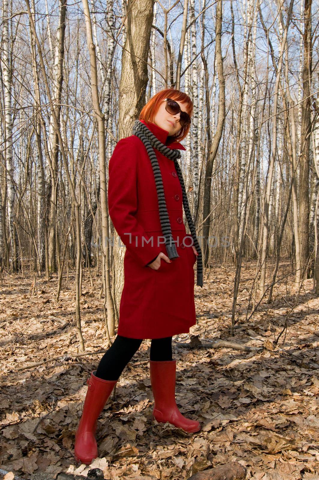 Beautiful girl wearing red coat and sunglasses by nikitabuida