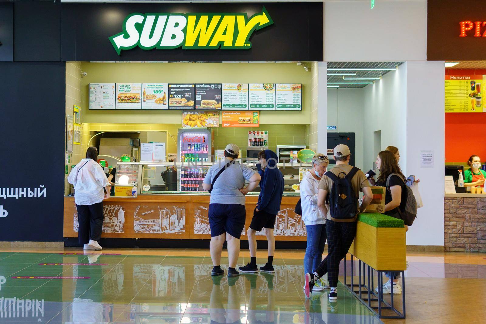 Tyumen, Russia-August 12, 2021: Subway sandwich restaurant shop located inside retail store