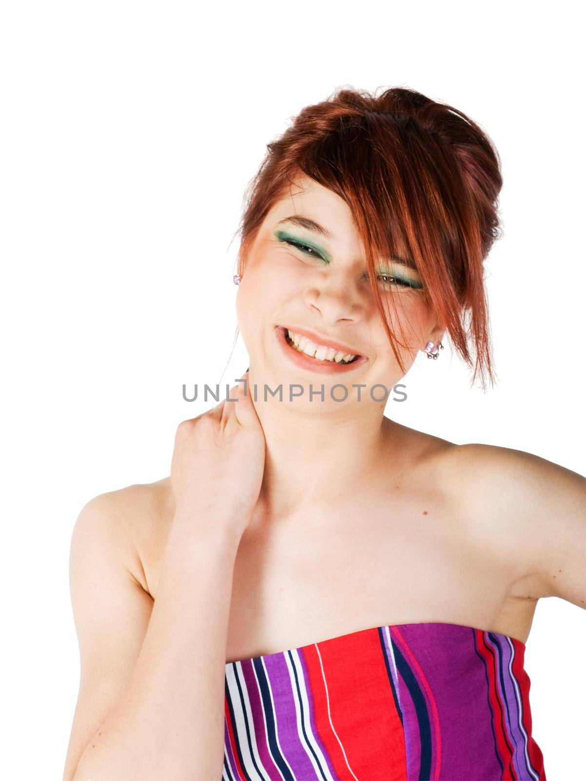 beautiful red girl isolated on white background