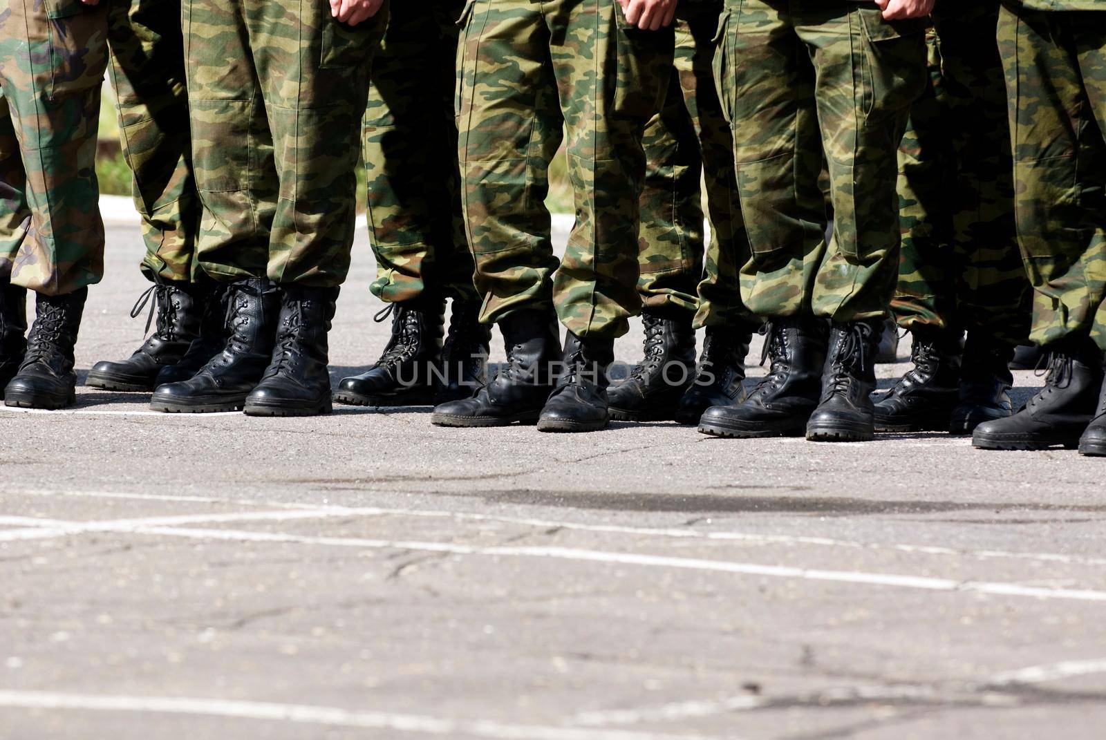 Closeup view of soldiers lined up in a row
