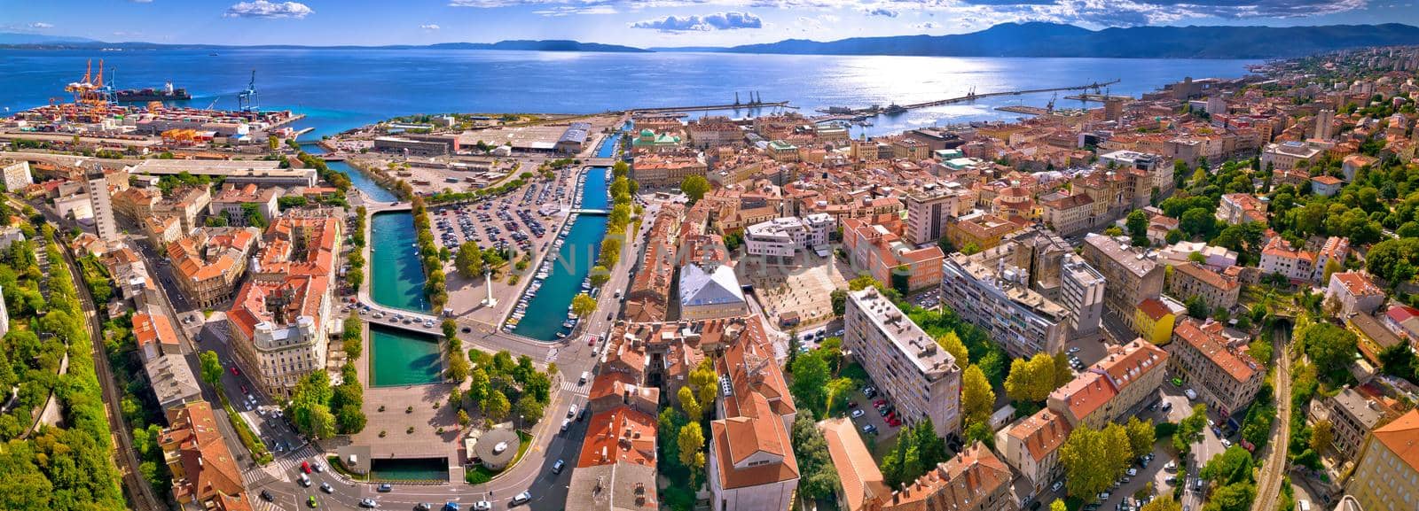 City of Rijeka waterfront and rooftops aerial panoramic view by xbrchx