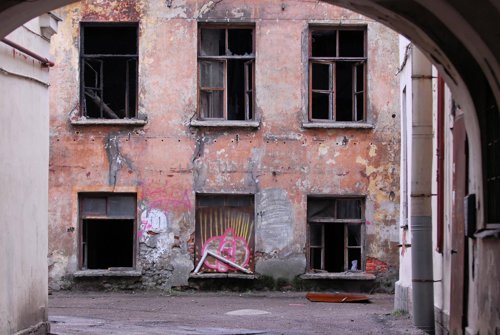 Abandoned building in the modern city