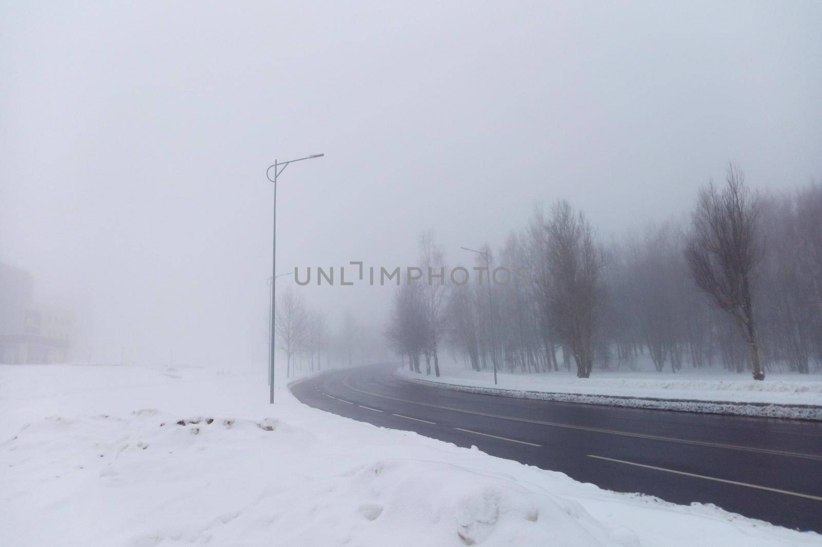 Foggy cold winter morning. It's a cold season