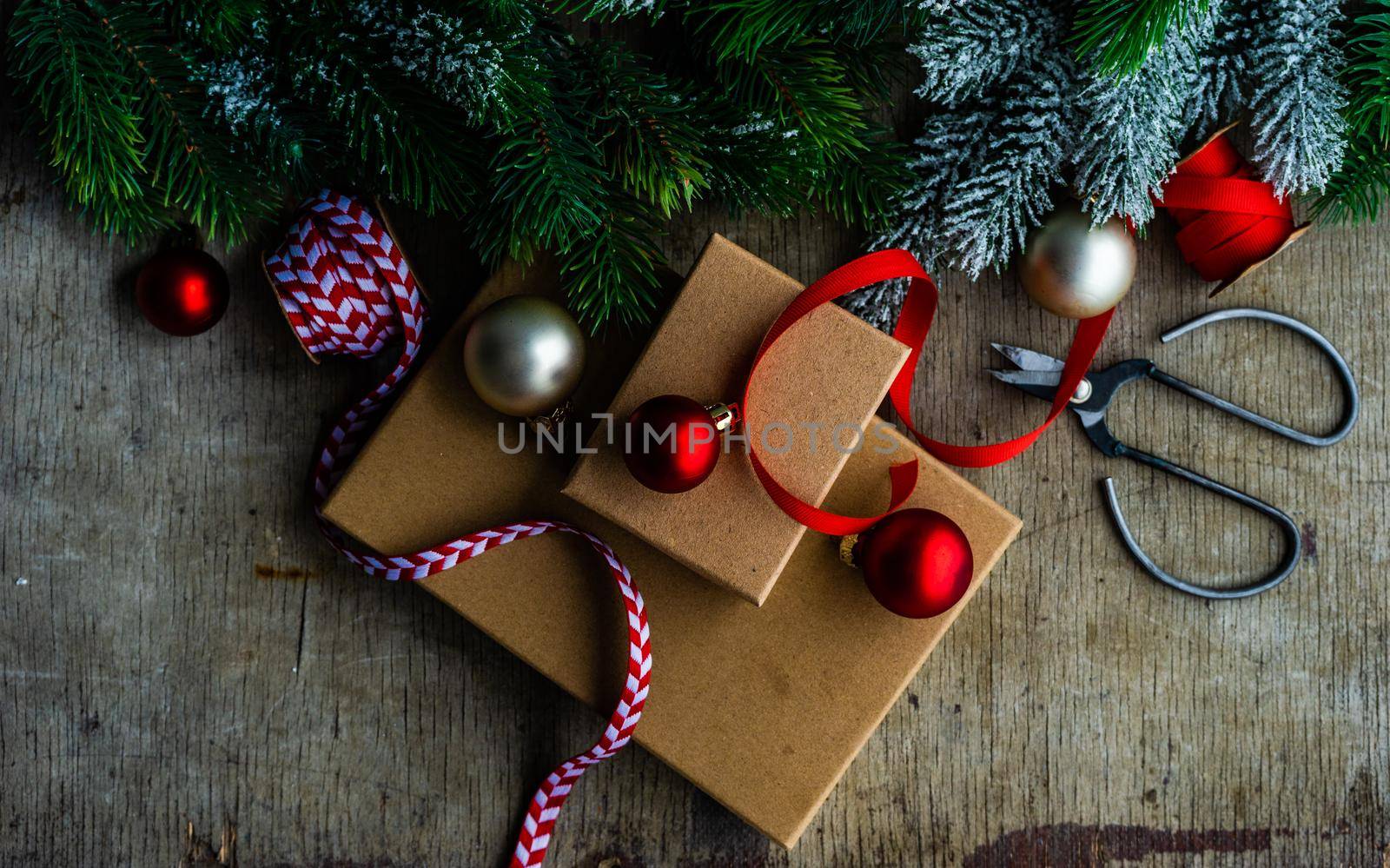 Christmas card concept with gift wrap details
