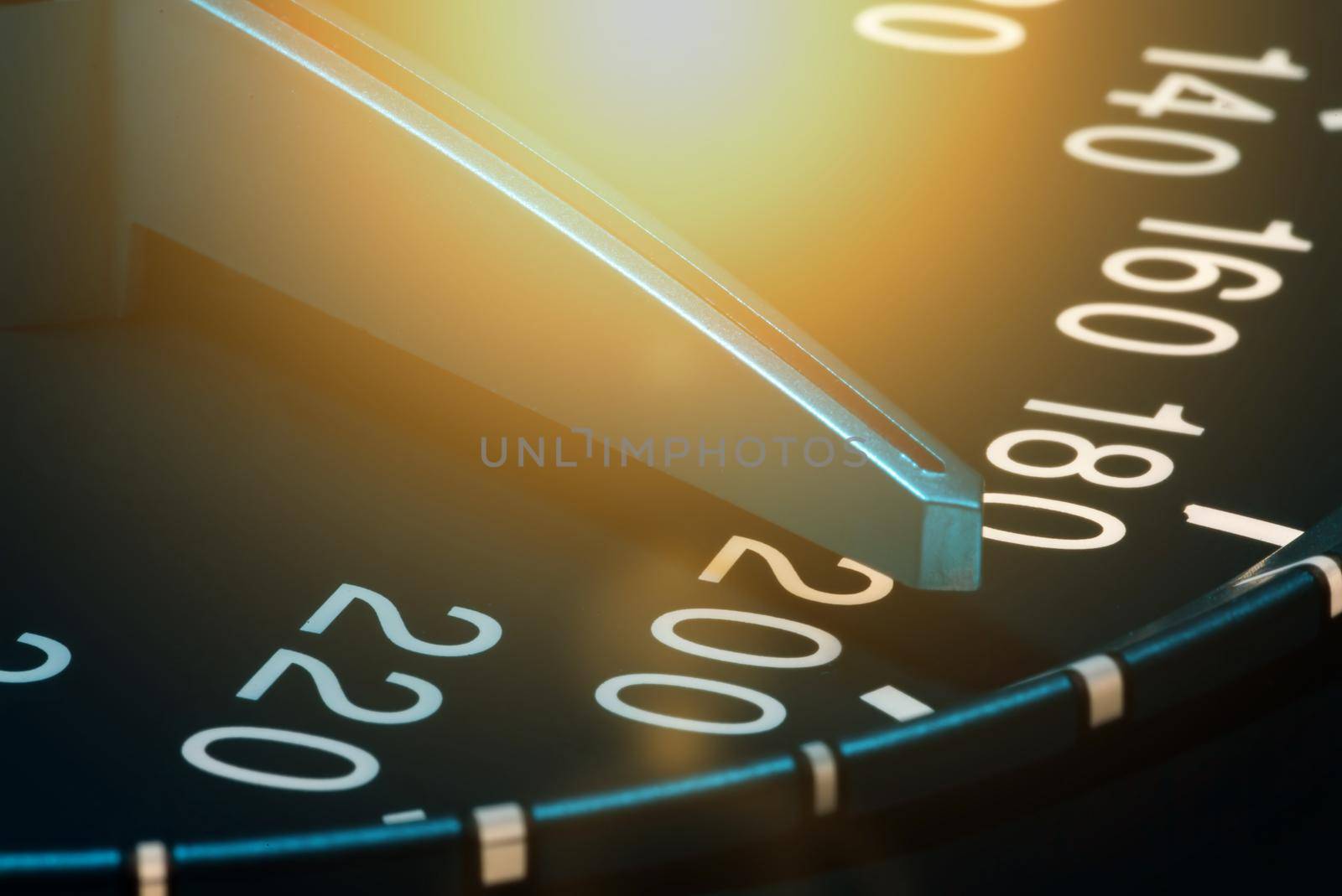 Detail of needle of odometer or speedometer of a car with high speed