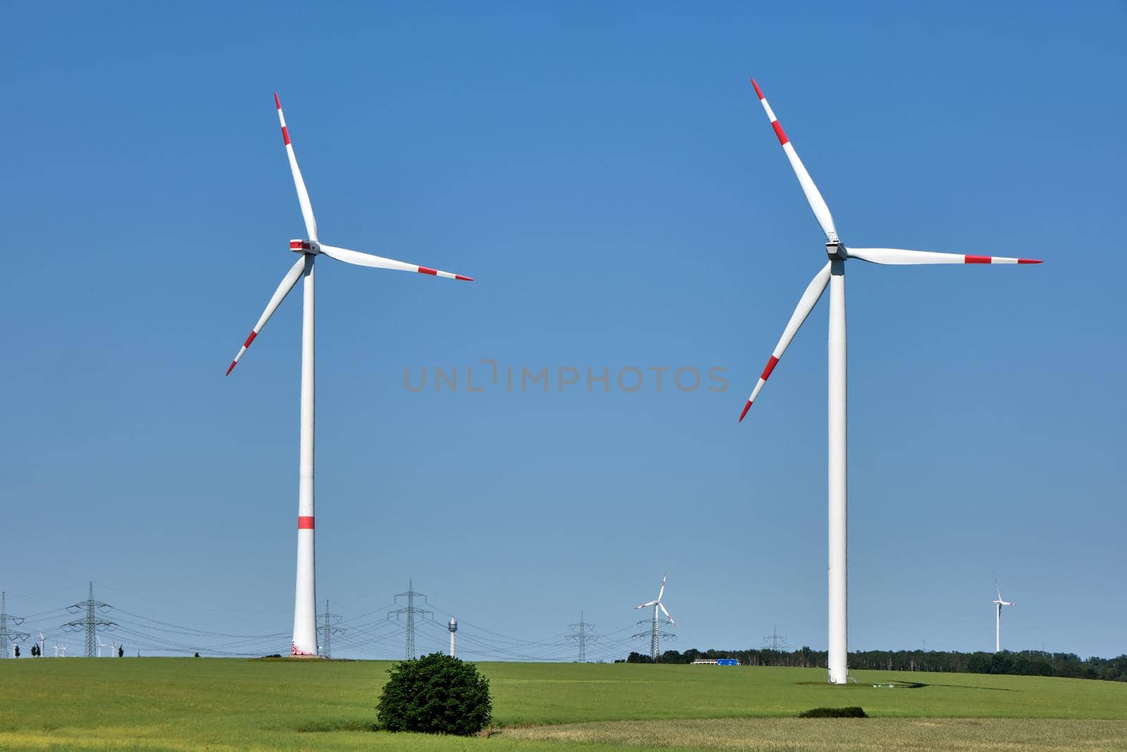 Modern wind energy turbines on a sunny day by elxeneize