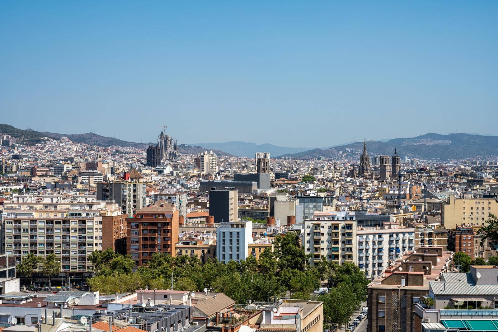 View over Barcelona in Spain from Montjuic mountain