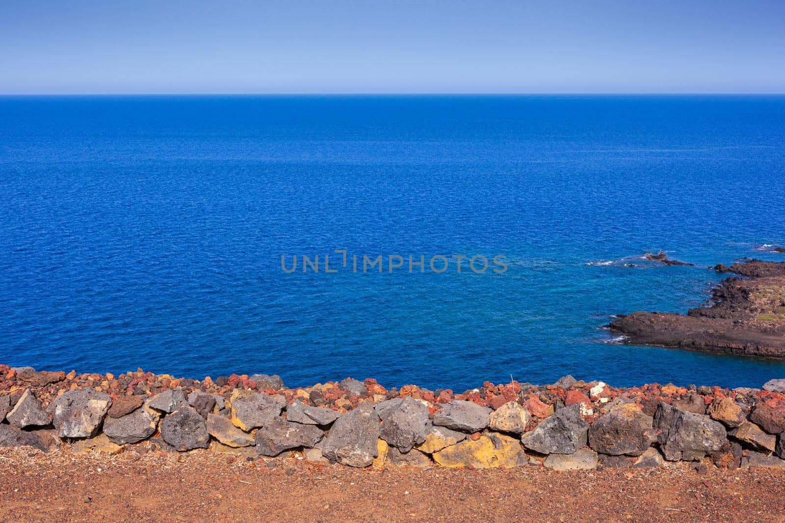 Sea view of Linosa sea on the top of the Volcano Monte Nero, Pelagie Island, Sicily