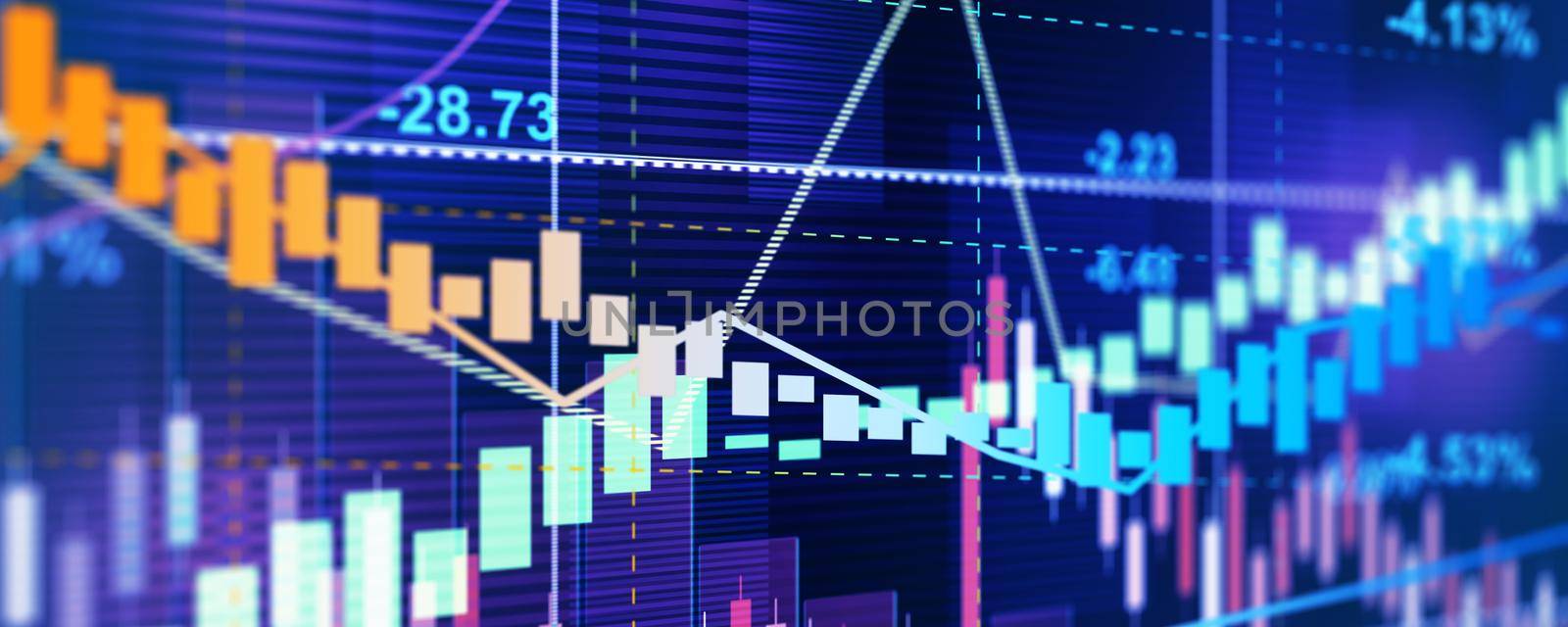 Graphs representing the stock market crash. 3d illustration