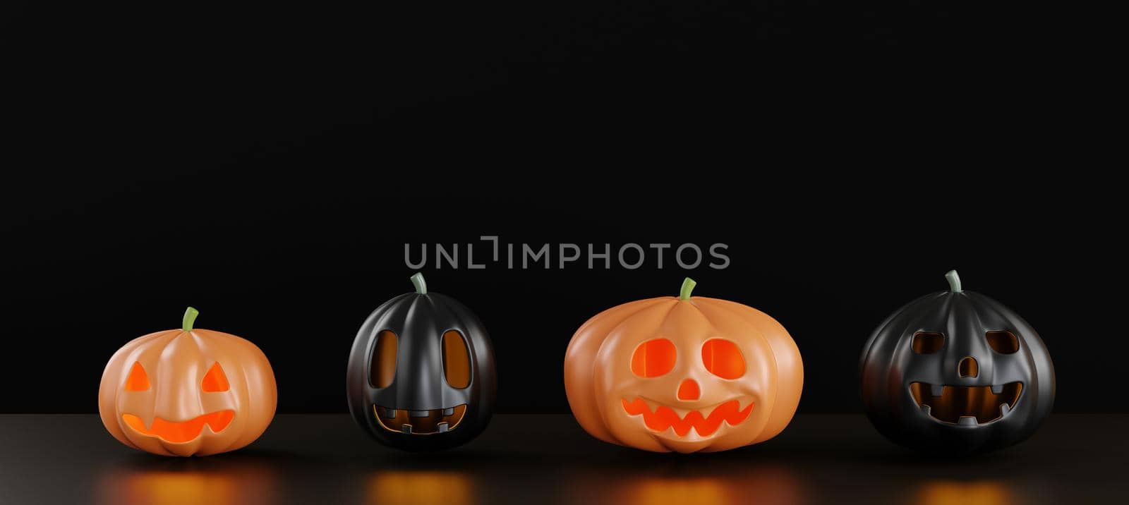 Black pumpkin and orange ghost faces is scary of happy Halloween day concept by Sorapop