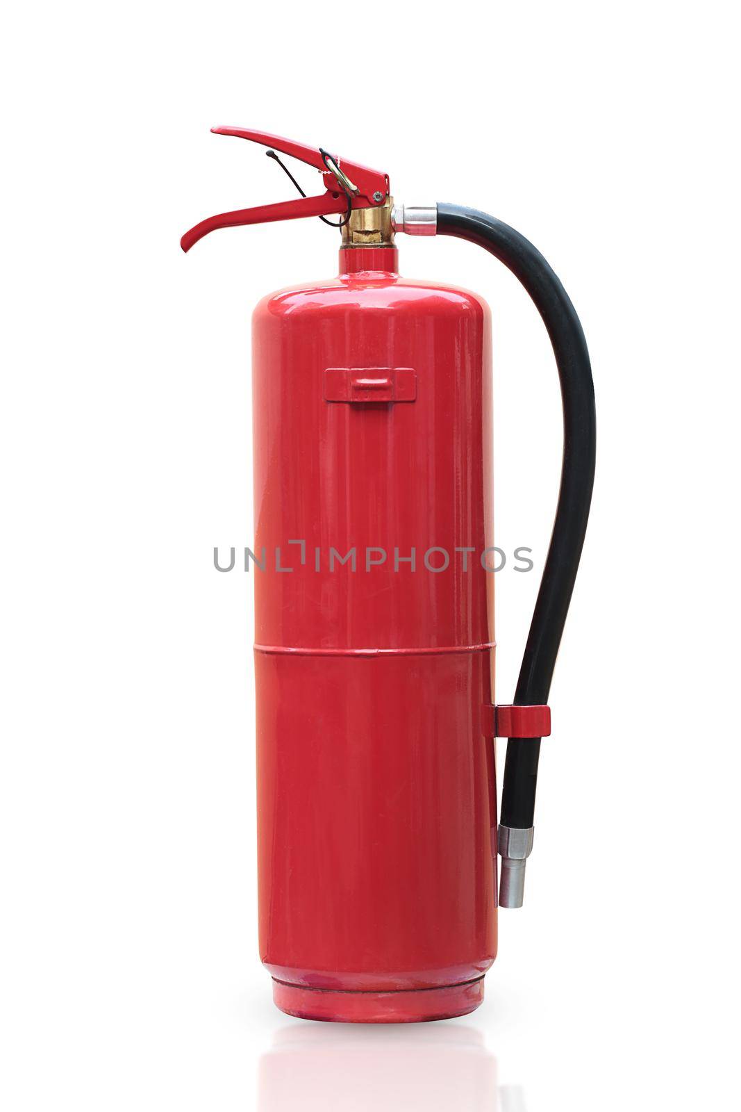 Fire extinguisher red tank isolated white background.