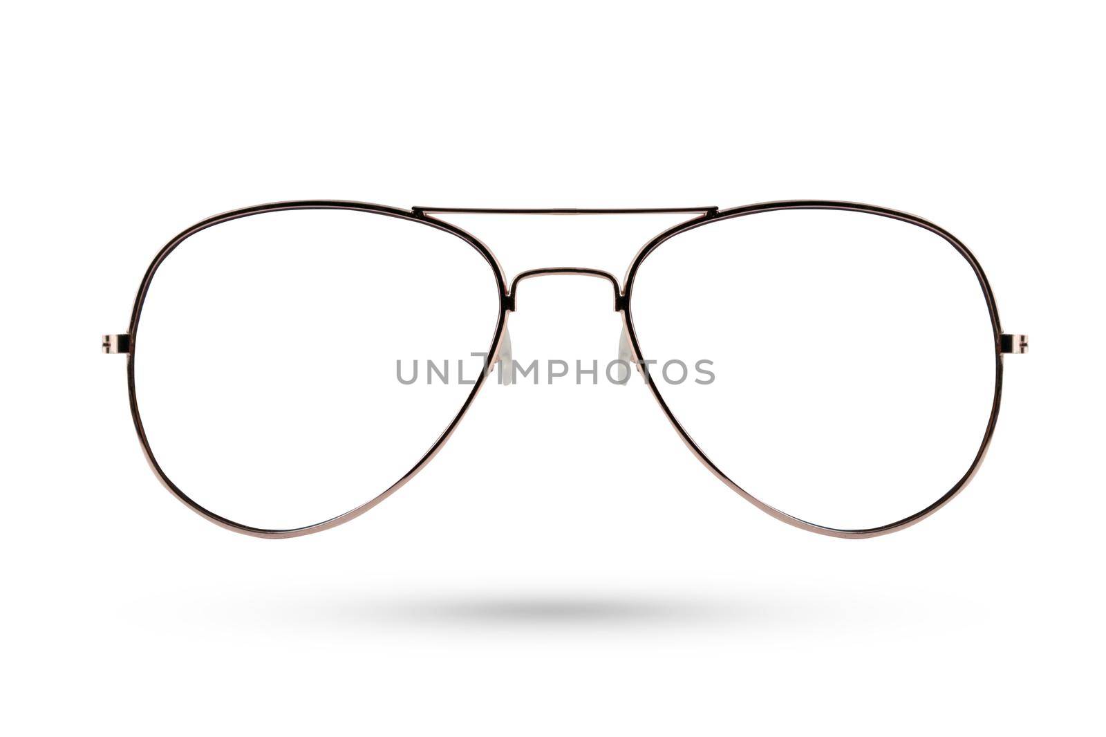 Fashion glasses style metal-framed isolated on white background.
