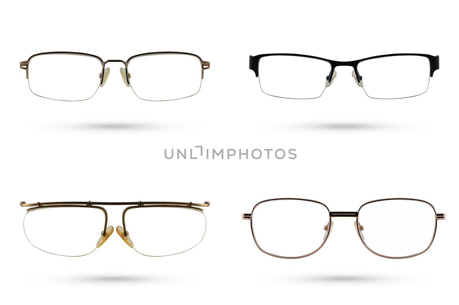 Classic Fashion eyeglasses style collections isolated on white background.