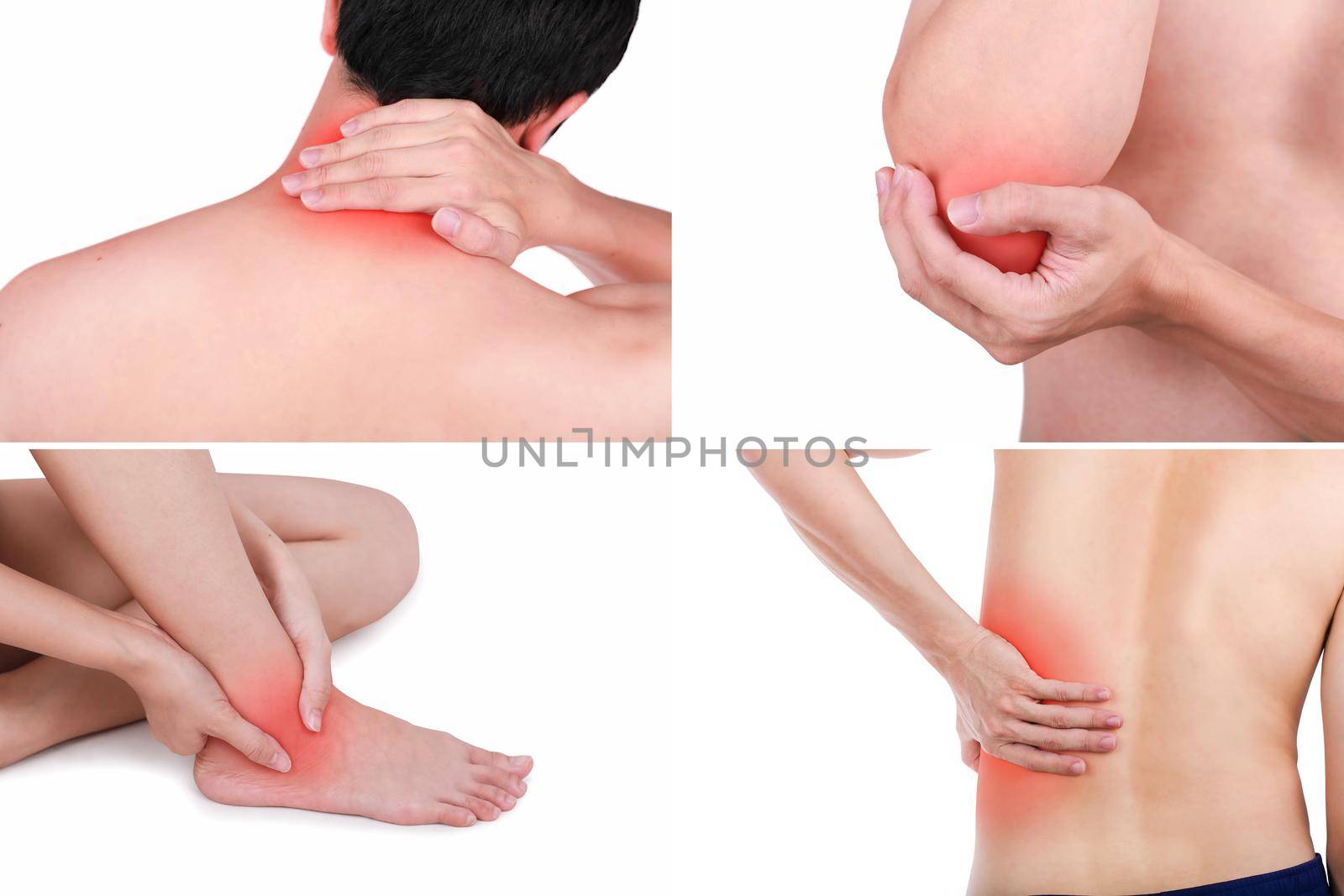 Close up male positions pains set with medicated isolated white background.