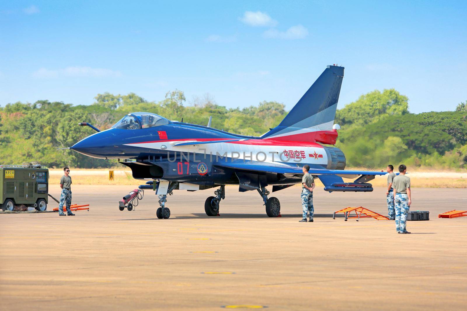 Nakhonratchasima, THAILAND November 27, 2015 : F16 Gripen and August 1st Aerobatic team" engaged in acrobatics.