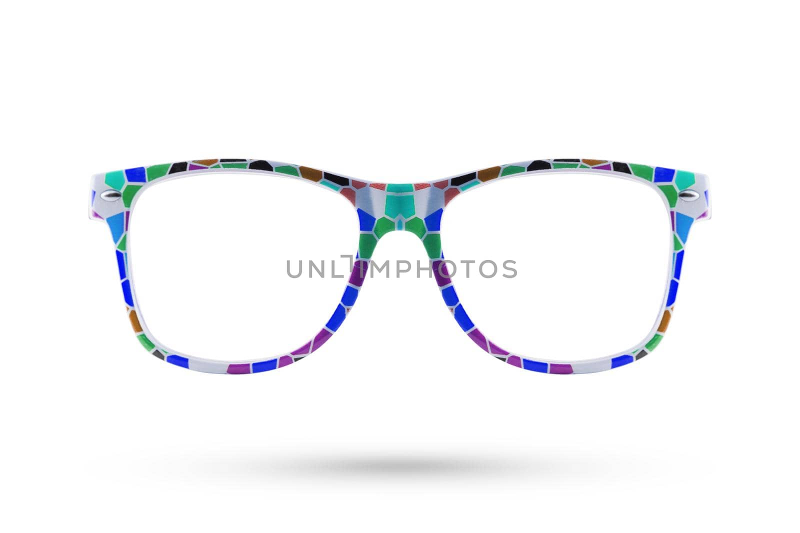 Fashion rainbow glasses style plastic-framed isolated on white background.