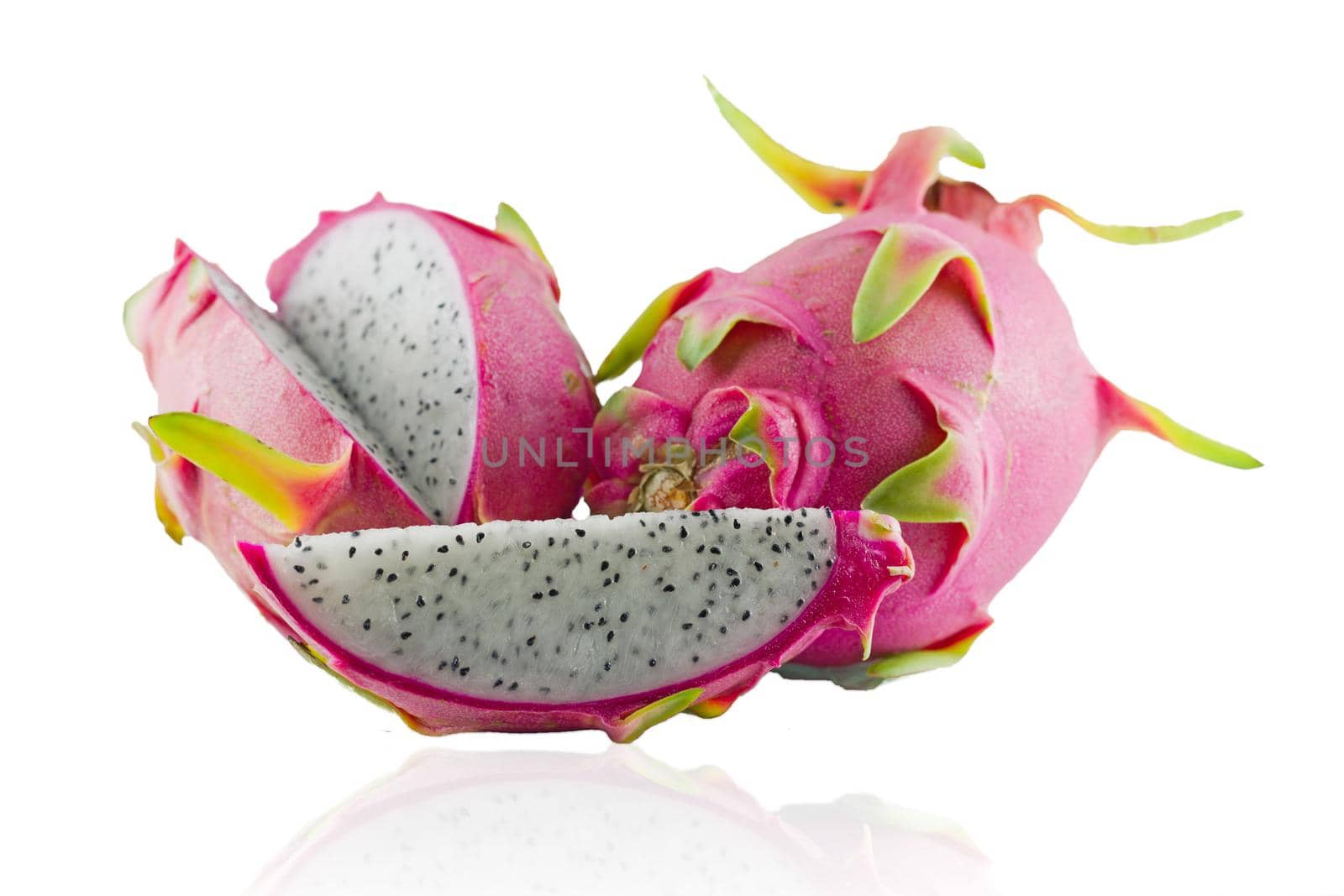 Dragon fruit isolated white background. by jayzynism