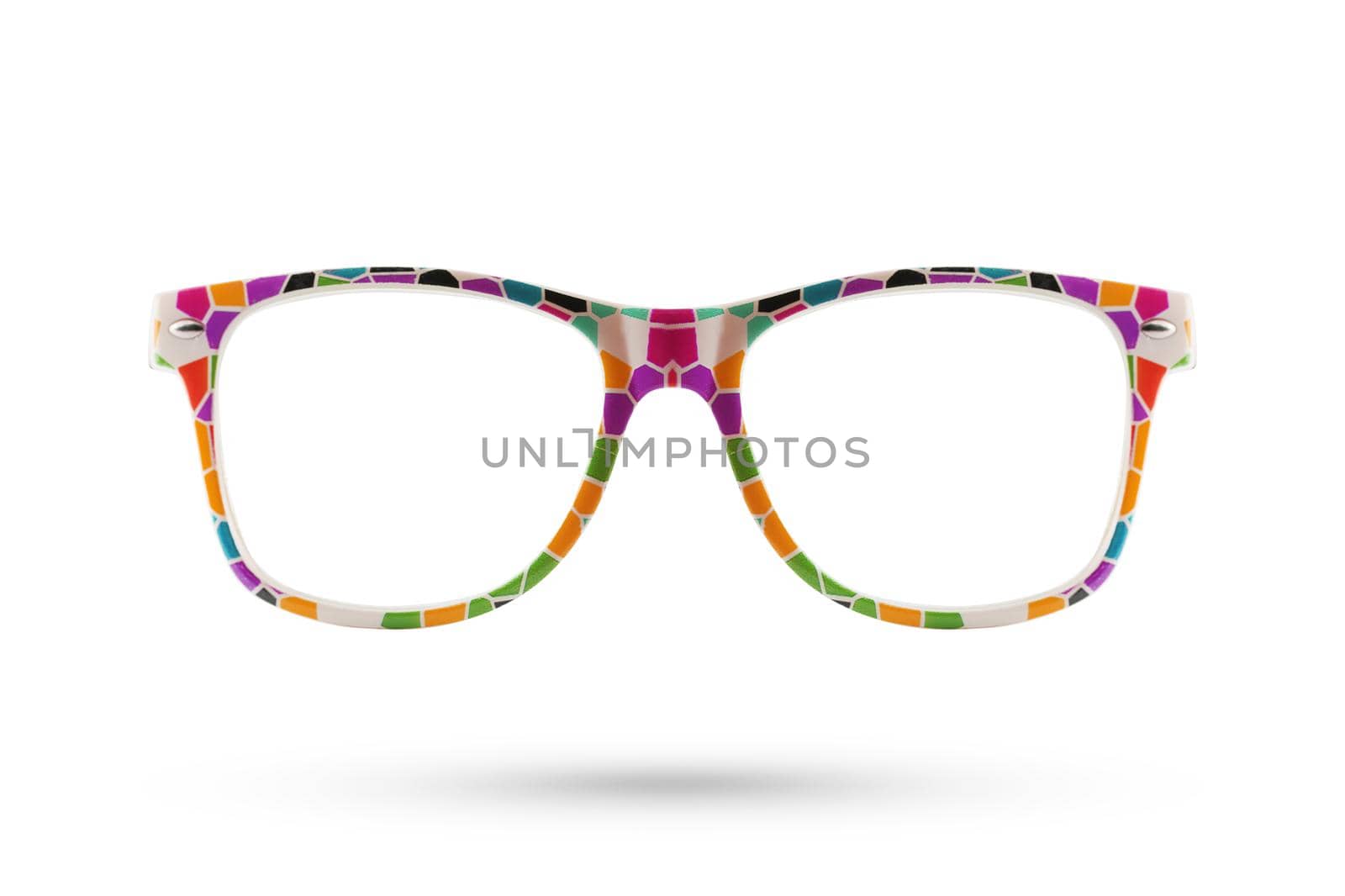 Fashion rainbow glasses style plastic-framed isolated on white background.