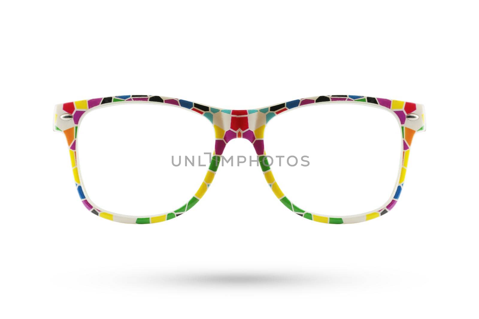 Fashion rainbow glasses style plastic-framed isolated on white background.