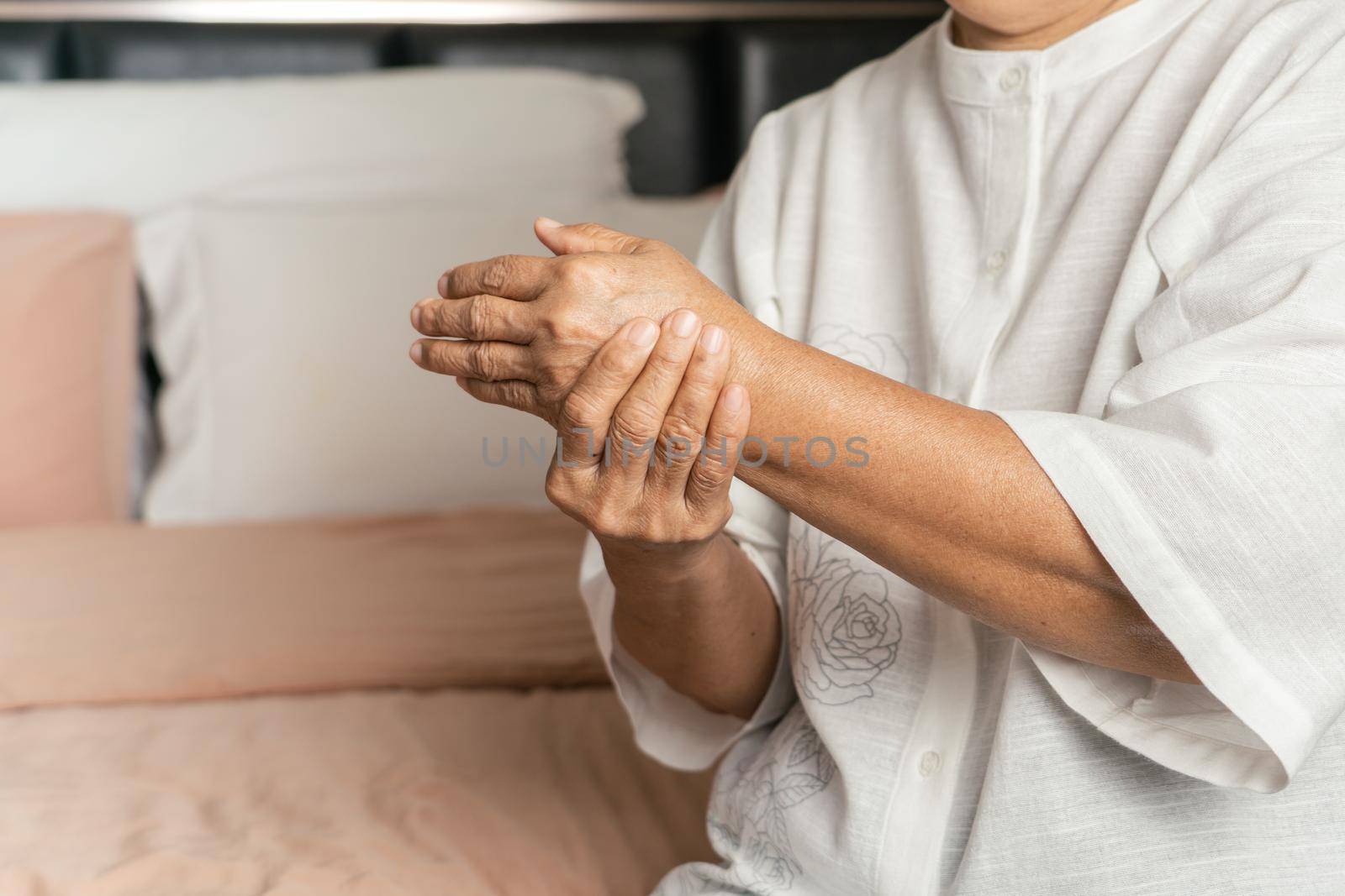 hand pain of old woman, healthcare problem of senior concept