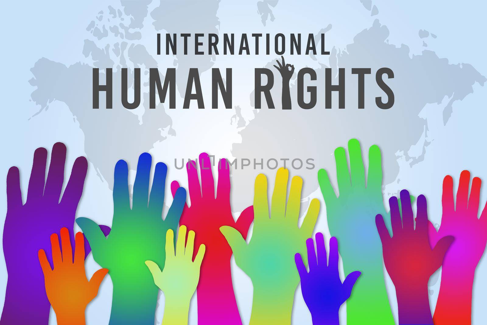 International Human Rights Day concept, raise hand up - illustration by psodaz