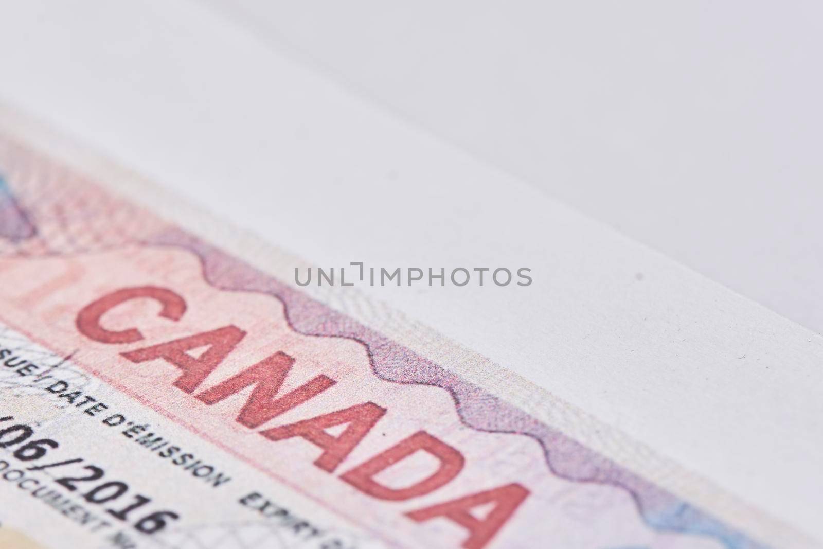 Canadian visa in passport. Close-up view by golibtolibov