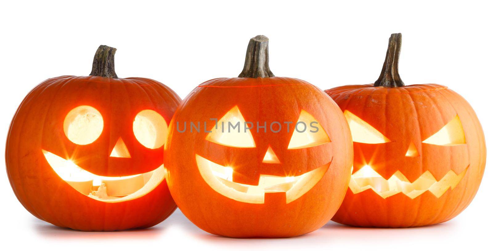 Three Halloween Pumpkins on white by Yellowj