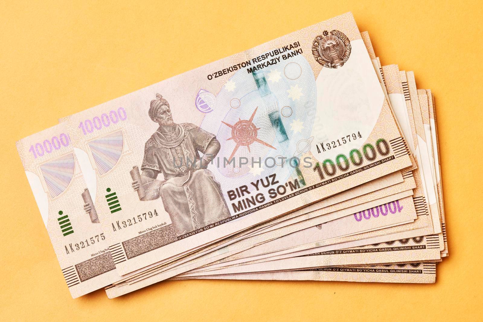 Pile uzbek currency sum money bill by golibtolibov
