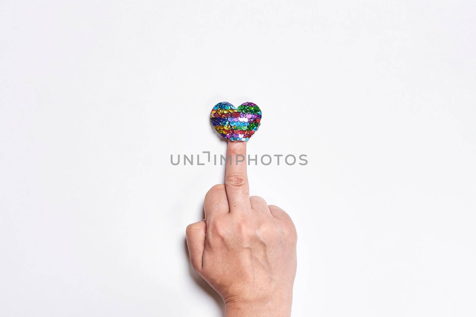 Fuck love. Middle finger and heart shape balloon by golibtolibov