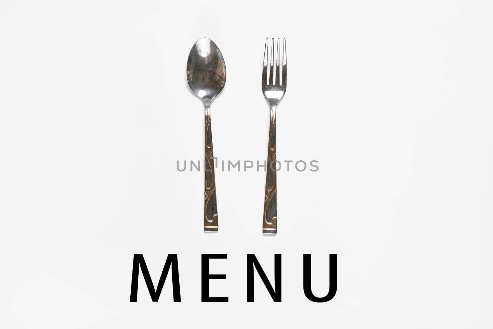 Restaurant menu - Fork, spoon and knife on white background