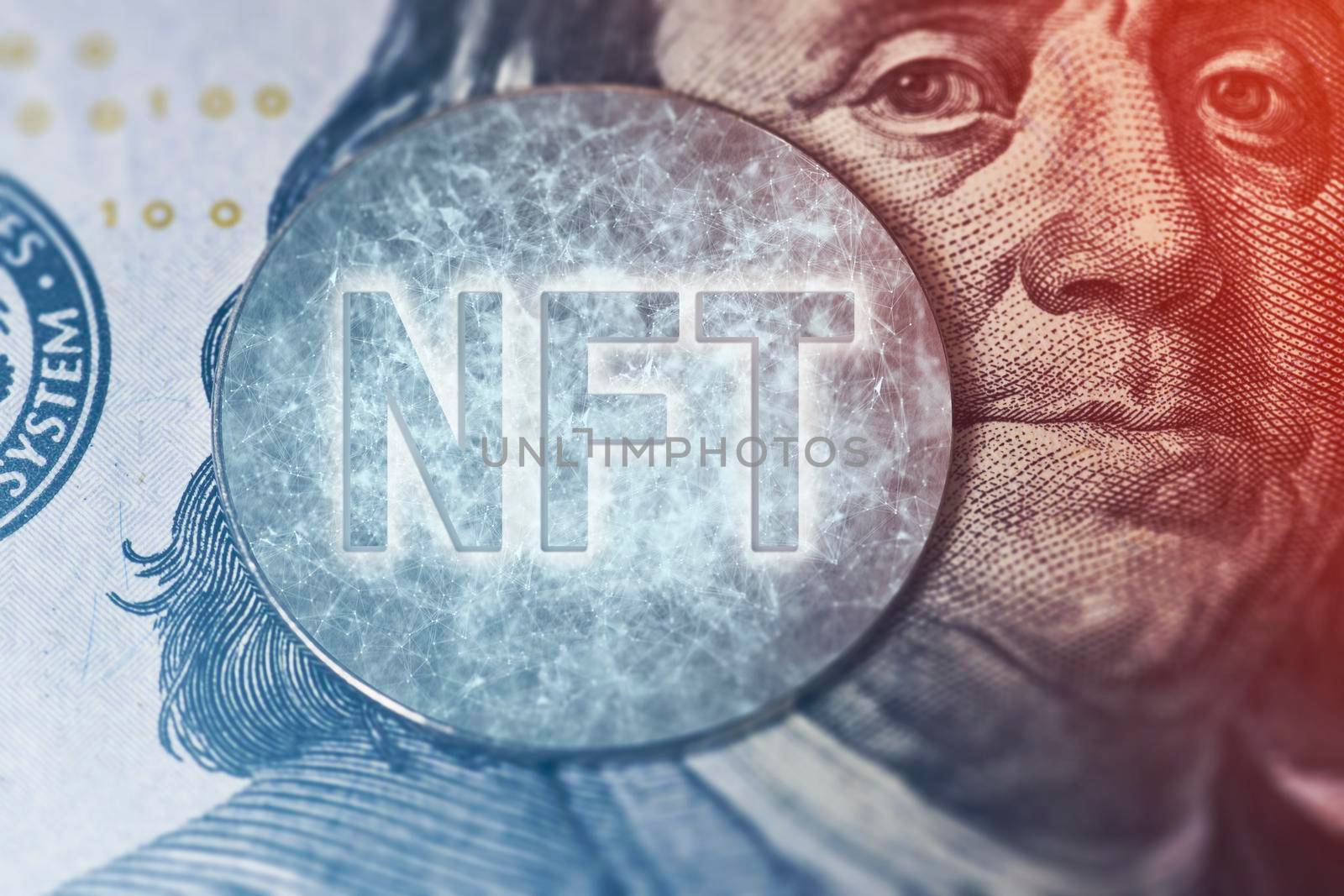 NFT on on us dollar. Close-up by golibtolibov
