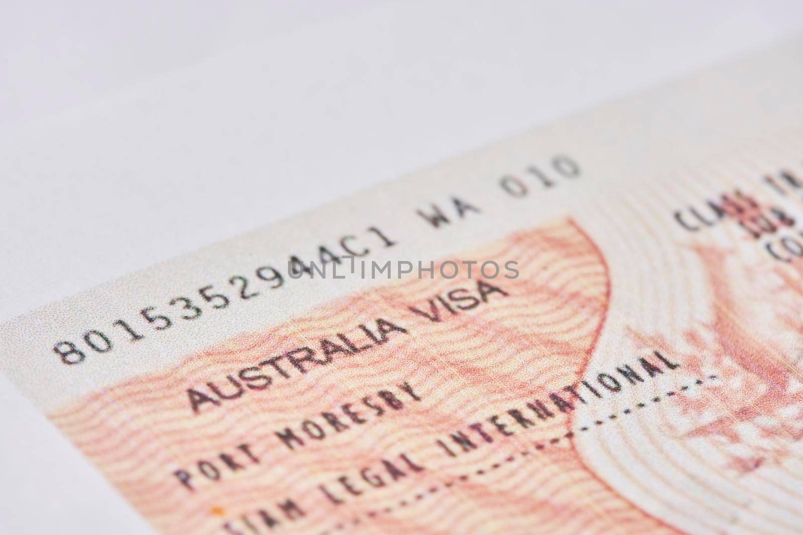 Australian visa in passport. Close-up view by golibtolibov