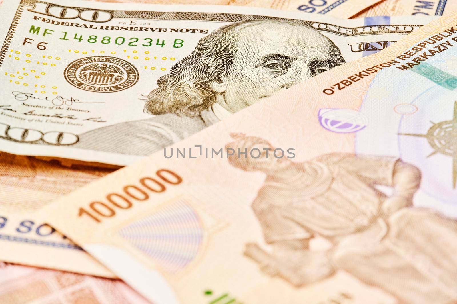 US dollar banknote and uzbek sums by golibtolibov