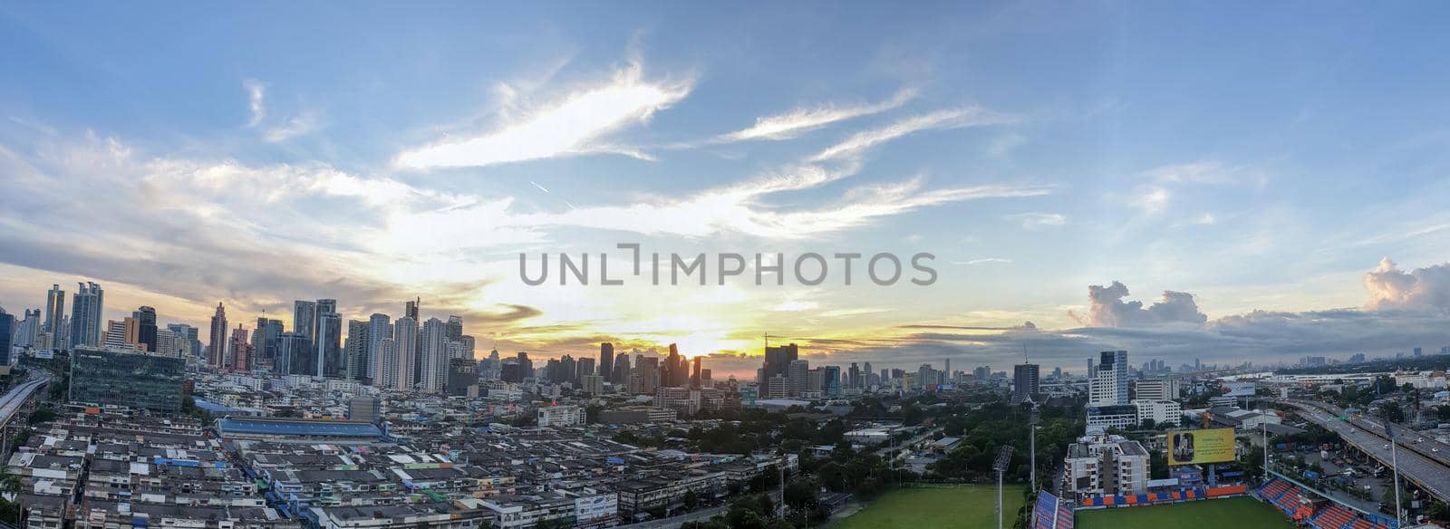 Bangkok, Thailand - August 17, 2021 : Cityscape and building of city in daytime from skyscraper of Bangkok. Bangkok is the capital and the most populous city of Thailand.