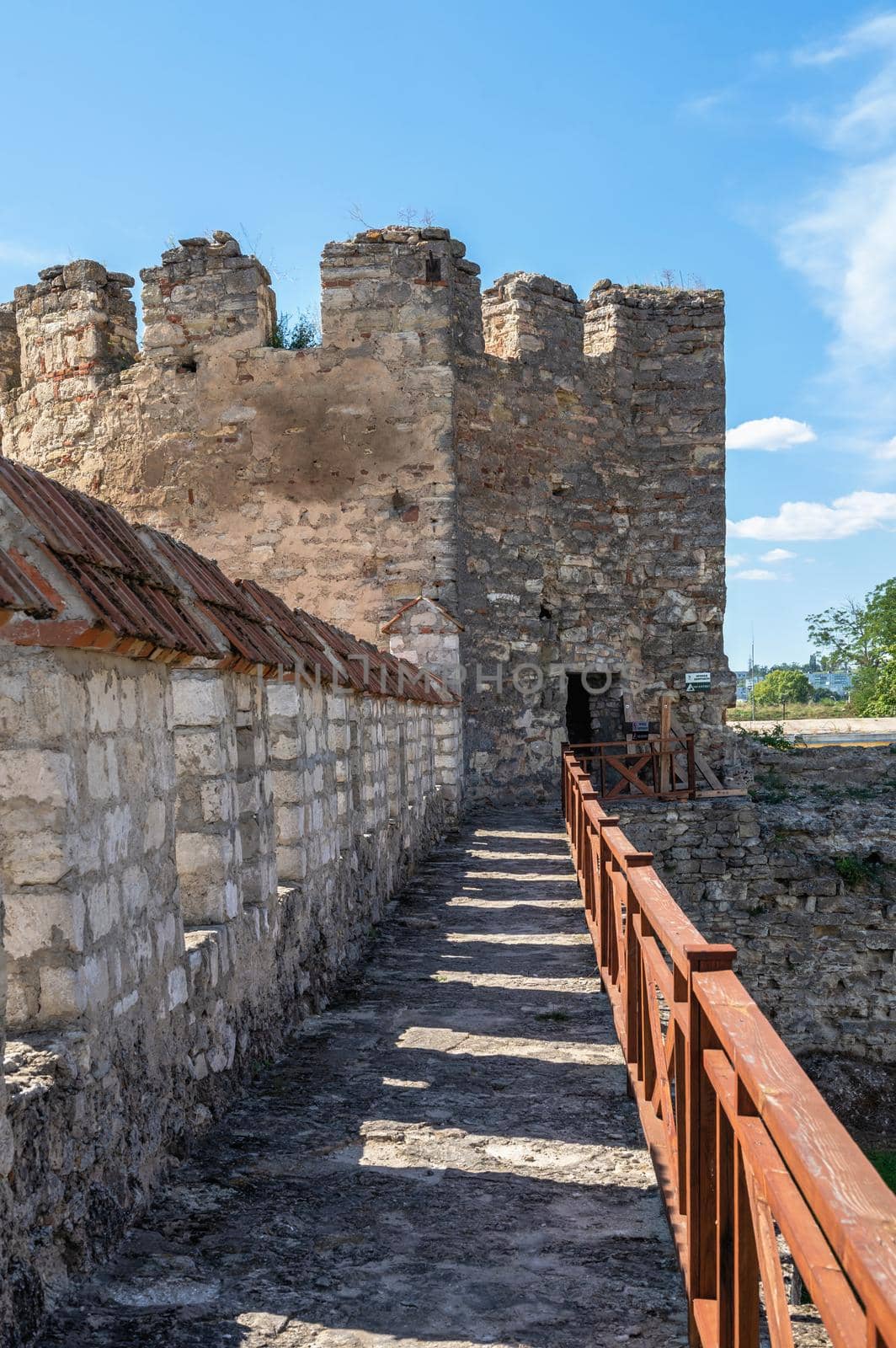 Bender, Moldova 06.09.2021.  Fortress walls and towers of the Tighina Fortress in Bender, Transnistria or Moldova, on a sunny summer day