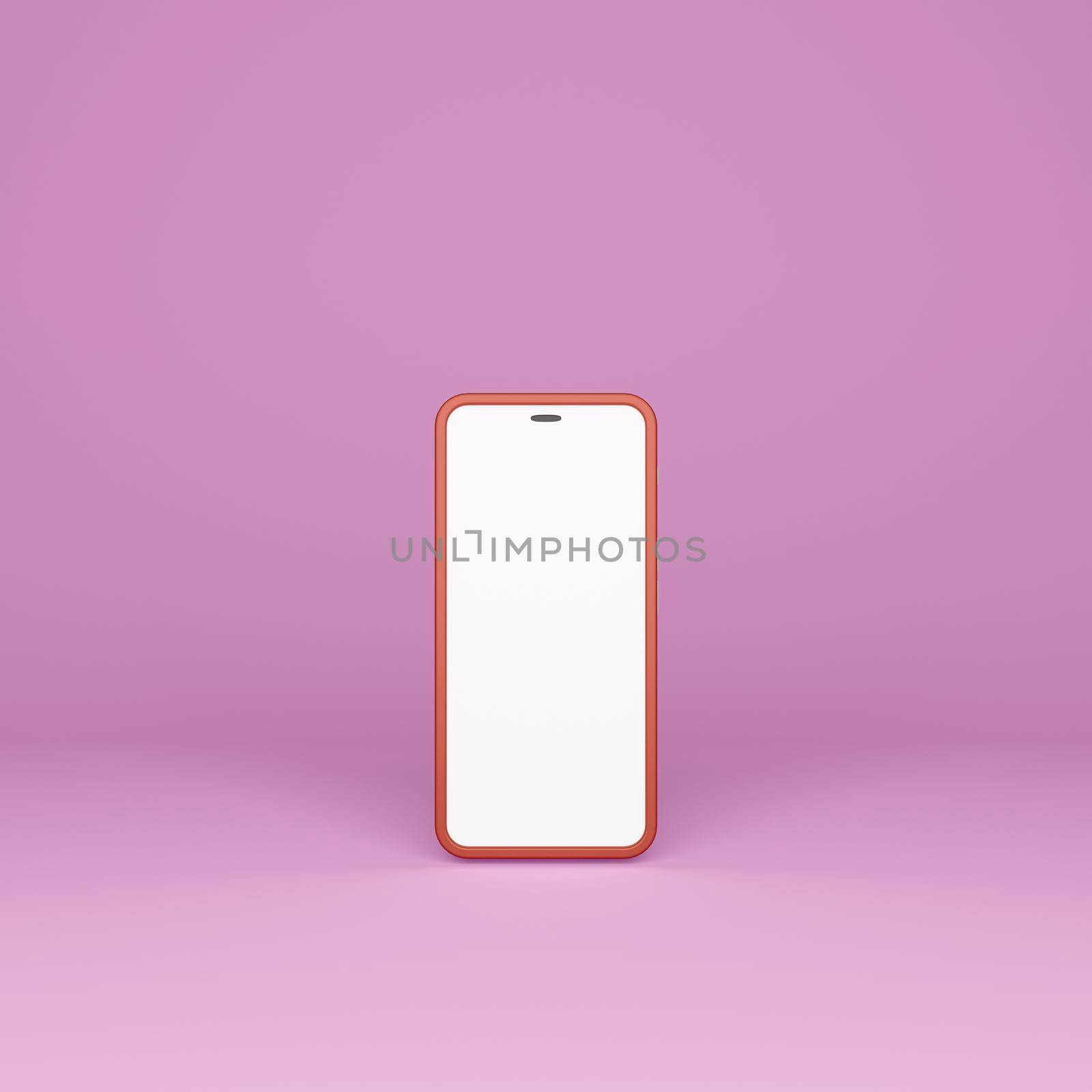Smartphone mockup with blank white screen on a pink background. 3D Render