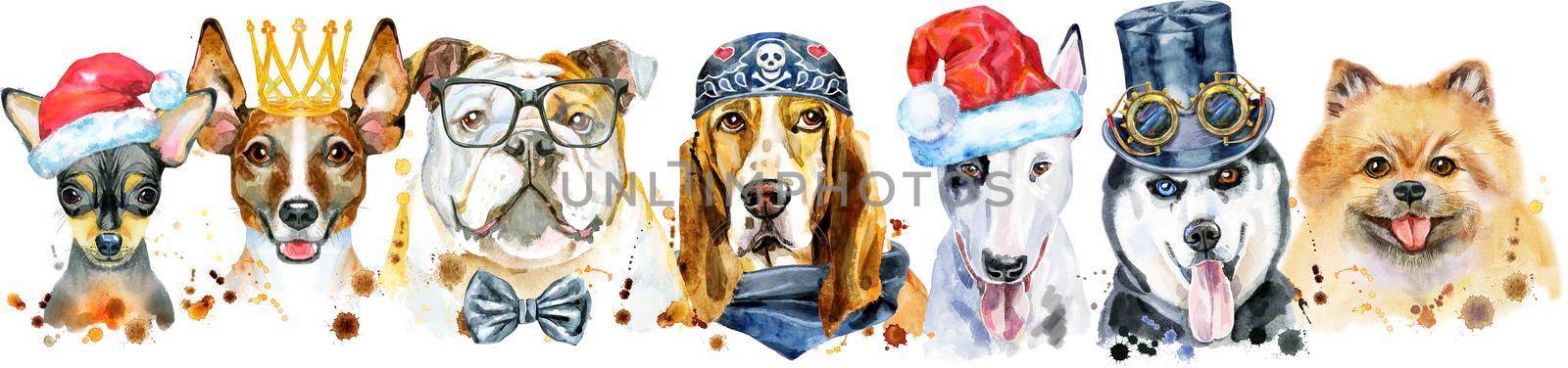 Border from watercolor portraits of dogs for decoration by NataOmsk