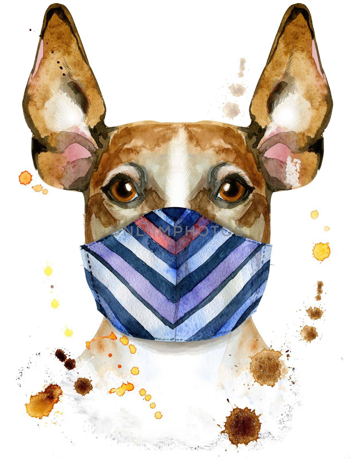 Cute Dog in medical face mask. Dog T-shirt graphics. watercolor jack russell terrier illustration
