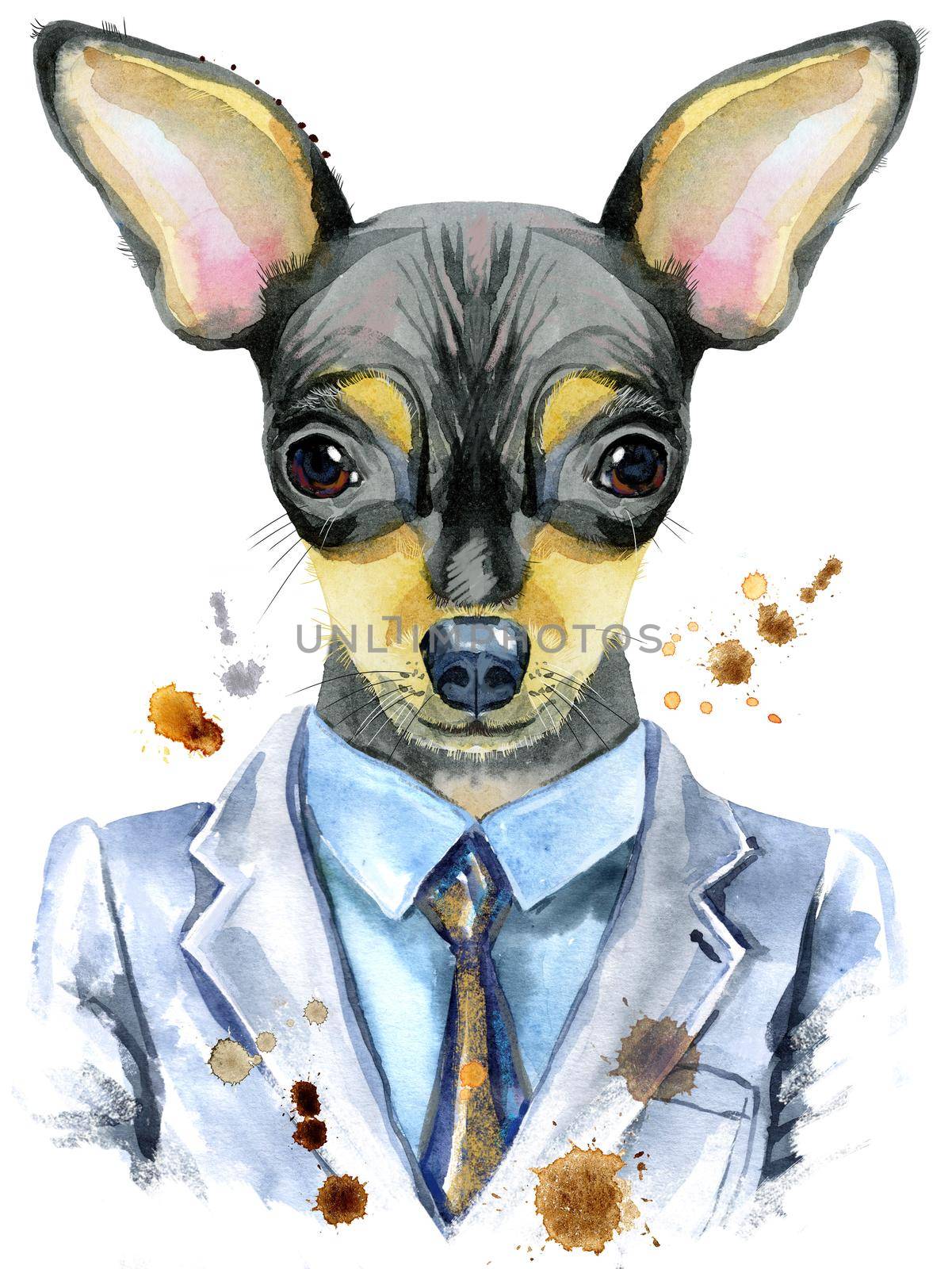 Watercolor portrait of toy terrier in a suit by NataOmsk