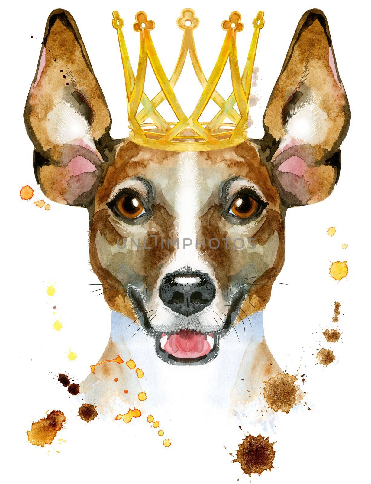 Watercolor portrait of jack russell terrier with golden crown by NataOmsk