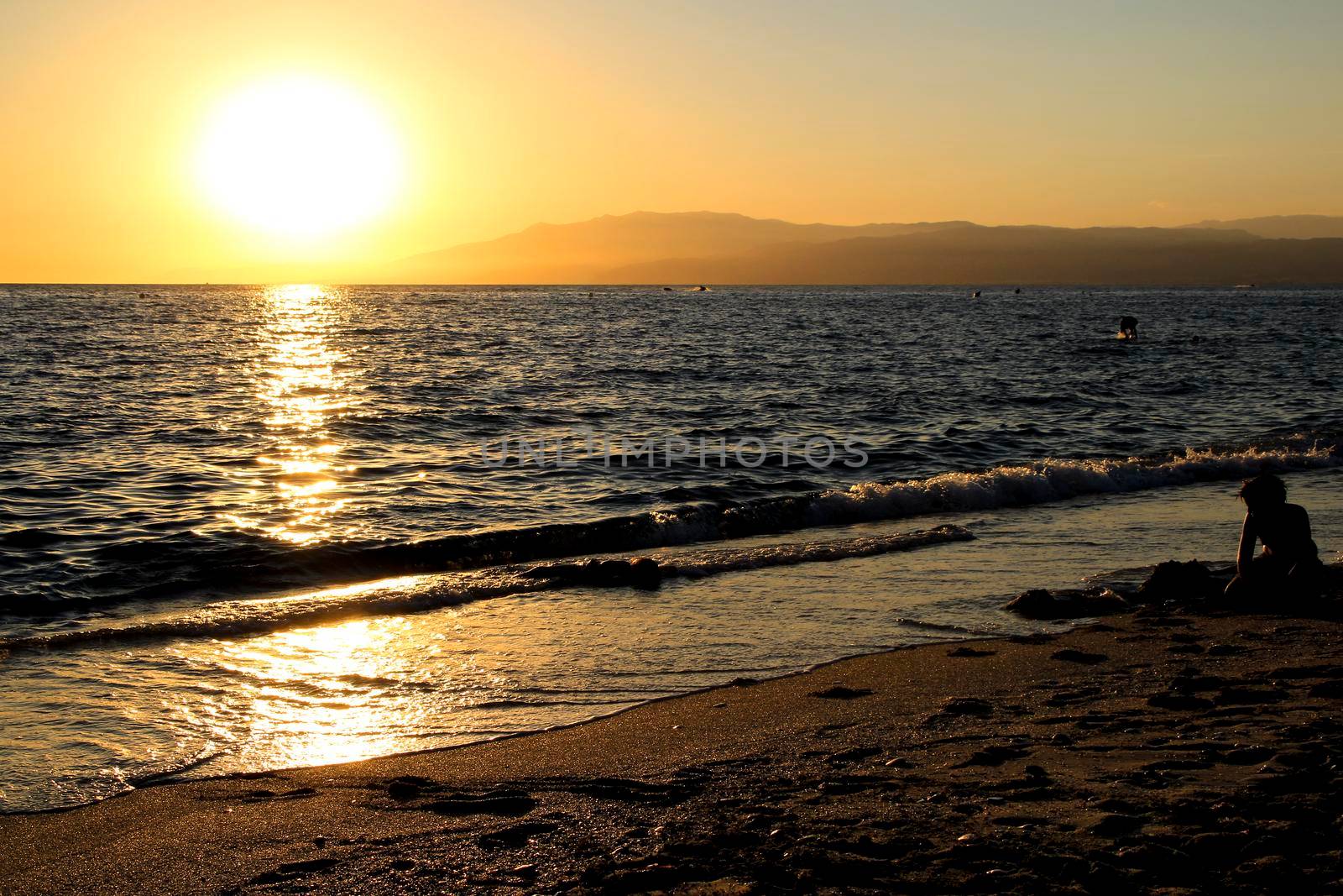 Sunset at the Salinas beach in Cabo de Gata, Almeria, Spain