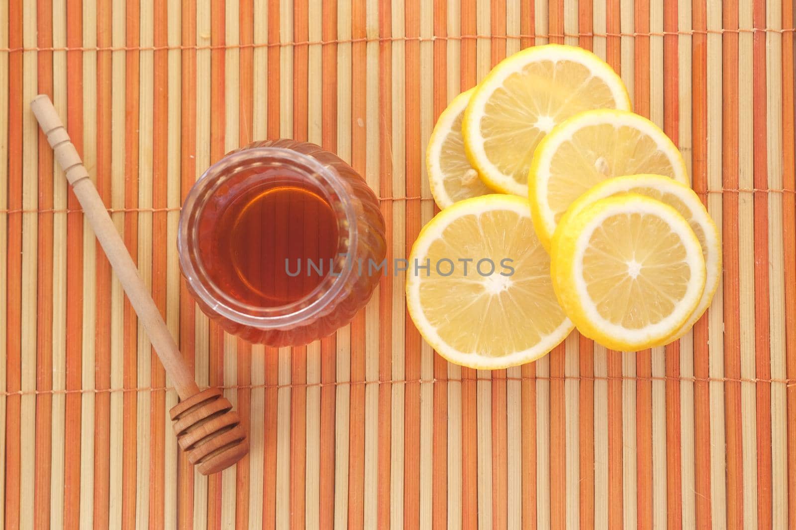 Yellow Lemon and honey on table ,